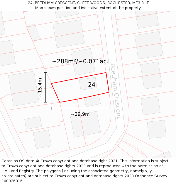 24, REEDHAM CRESCENT, CLIFFE WOODS, ROCHESTER, ME3 8HT: Plot and title map
