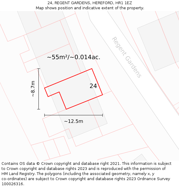 24, REGENT GARDENS, HEREFORD, HR1 1EZ: Plot and title map