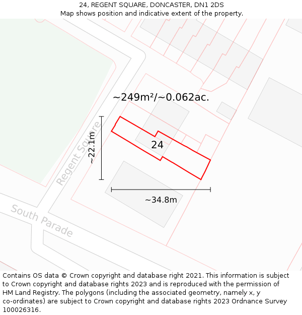 24, REGENT SQUARE, DONCASTER, DN1 2DS: Plot and title map