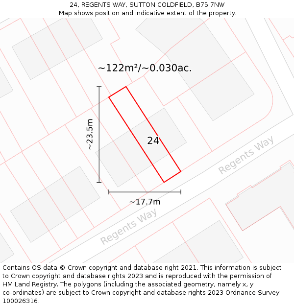 24, REGENTS WAY, SUTTON COLDFIELD, B75 7NW: Plot and title map
