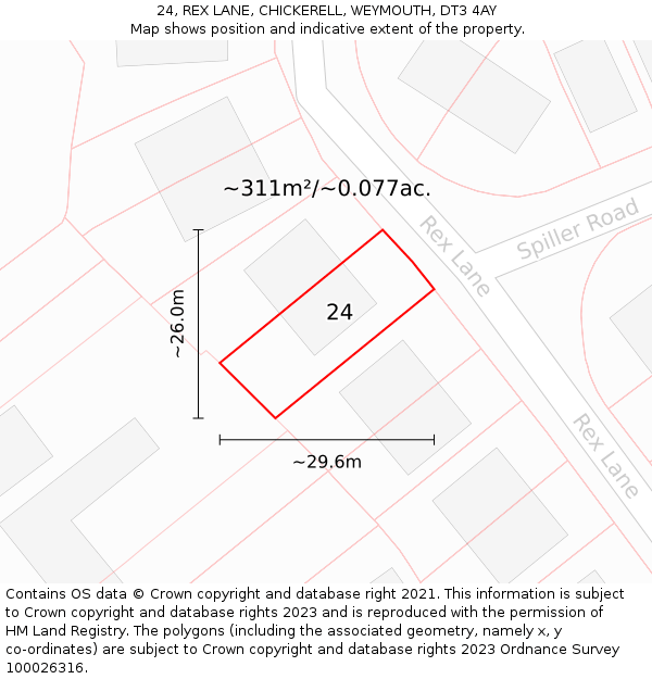 24, REX LANE, CHICKERELL, WEYMOUTH, DT3 4AY: Plot and title map