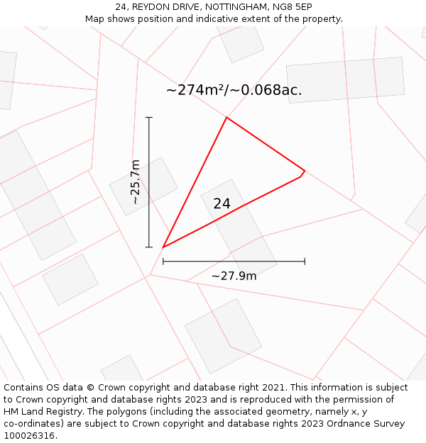 24, REYDON DRIVE, NOTTINGHAM, NG8 5EP: Plot and title map