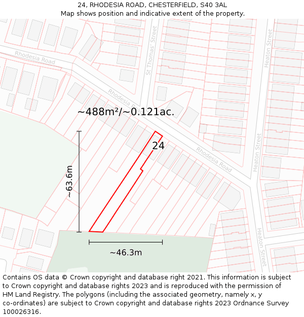 24, RHODESIA ROAD, CHESTERFIELD, S40 3AL: Plot and title map