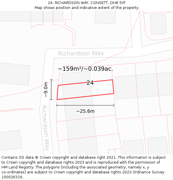 24, RICHARDSON WAY, CONSETT, DH8 5YF: Plot and title map