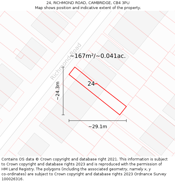 24, RICHMOND ROAD, CAMBRIDGE, CB4 3PU: Plot and title map