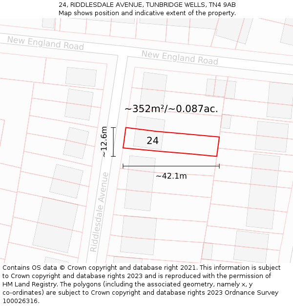 24, RIDDLESDALE AVENUE, TUNBRIDGE WELLS, TN4 9AB: Plot and title map