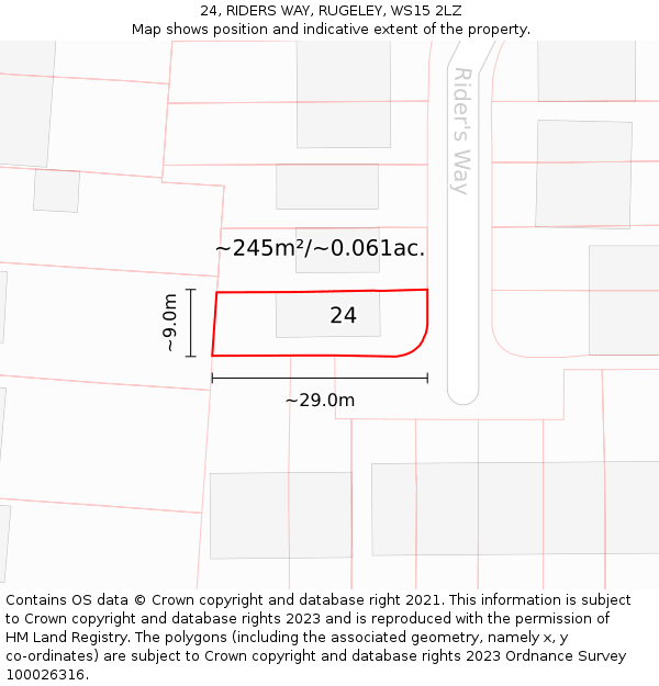 24, RIDERS WAY, RUGELEY, WS15 2LZ: Plot and title map