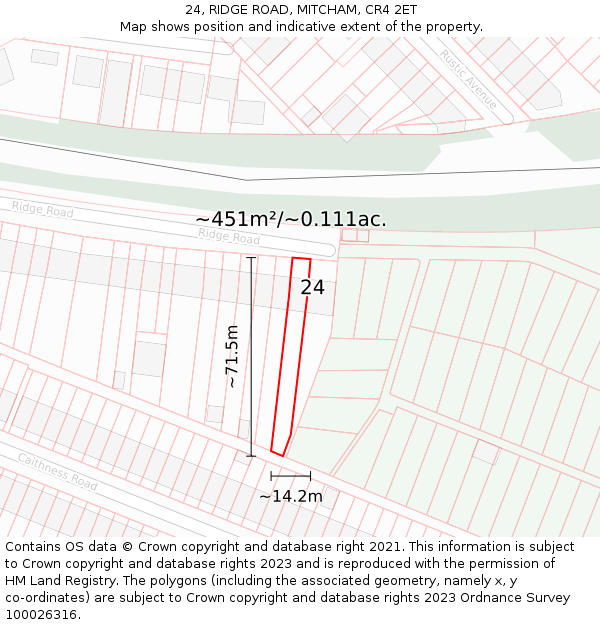 24, RIDGE ROAD, MITCHAM, CR4 2ET: Plot and title map