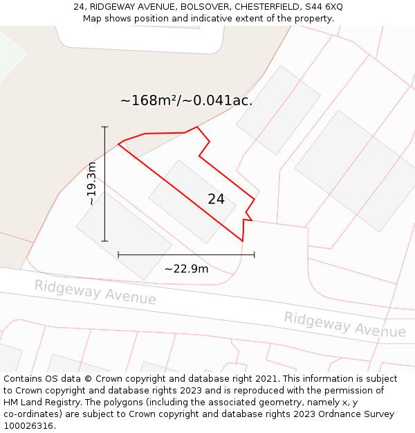 24, RIDGEWAY AVENUE, BOLSOVER, CHESTERFIELD, S44 6XQ: Plot and title map