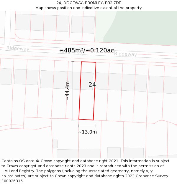 24, RIDGEWAY, BROMLEY, BR2 7DE: Plot and title map