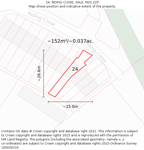 24, RIDING CLOSE, SALE, M33 2ZP: Plot and title map