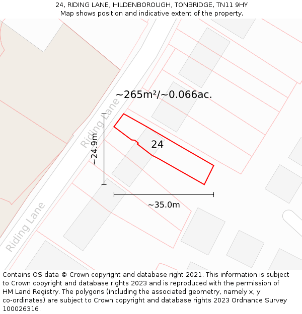 24, RIDING LANE, HILDENBOROUGH, TONBRIDGE, TN11 9HY: Plot and title map