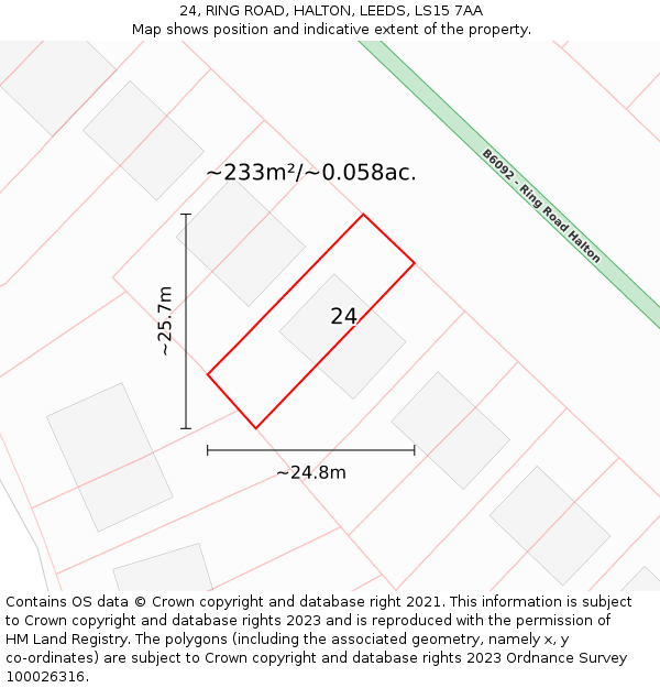 24, RING ROAD, HALTON, LEEDS, LS15 7AA: Plot and title map