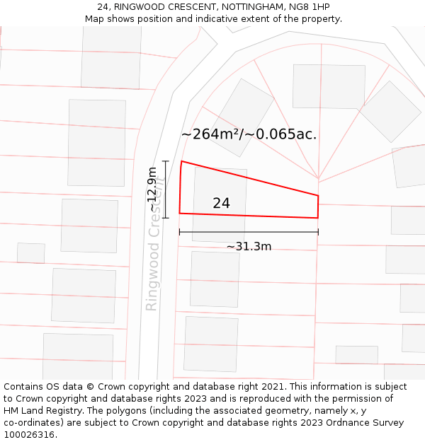 24, RINGWOOD CRESCENT, NOTTINGHAM, NG8 1HP: Plot and title map