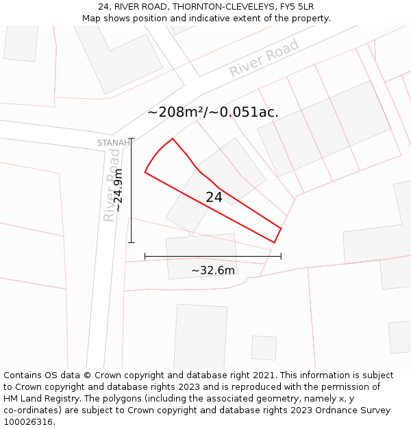 24, RIVER ROAD, THORNTON-CLEVELEYS, FY5 5LR: Plot and title map