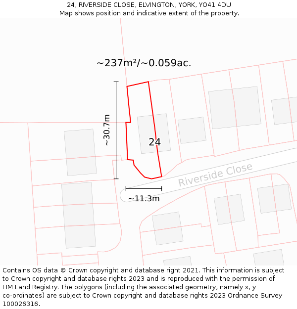 24, RIVERSIDE CLOSE, ELVINGTON, YORK, YO41 4DU: Plot and title map