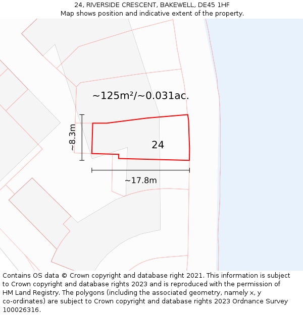 24, RIVERSIDE CRESCENT, BAKEWELL, DE45 1HF: Plot and title map