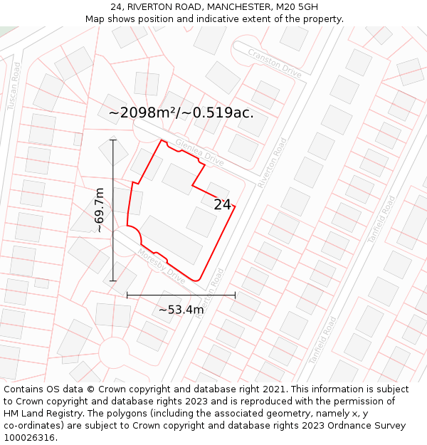 24, RIVERTON ROAD, MANCHESTER, M20 5GH: Plot and title map