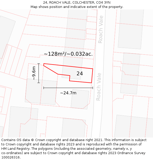 24, ROACH VALE, COLCHESTER, CO4 3YN: Plot and title map