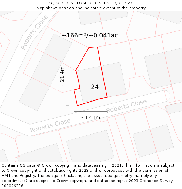 24, ROBERTS CLOSE, CIRENCESTER, GL7 2RP: Plot and title map