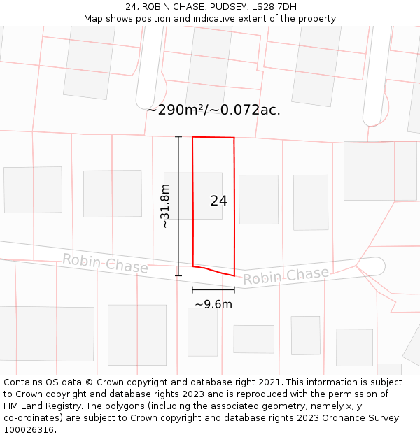 24, ROBIN CHASE, PUDSEY, LS28 7DH: Plot and title map
