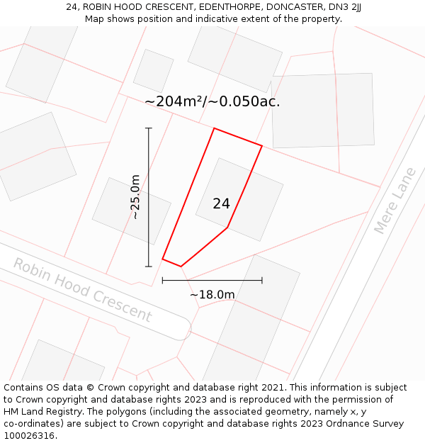 24, ROBIN HOOD CRESCENT, EDENTHORPE, DONCASTER, DN3 2JJ: Plot and title map