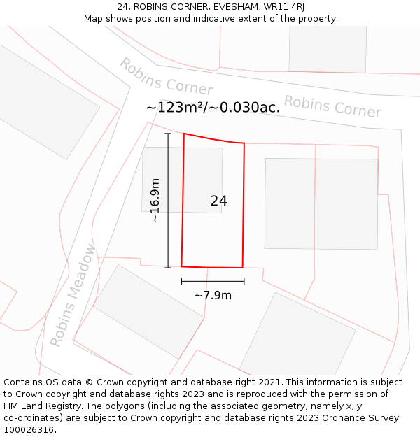 24, ROBINS CORNER, EVESHAM, WR11 4RJ: Plot and title map