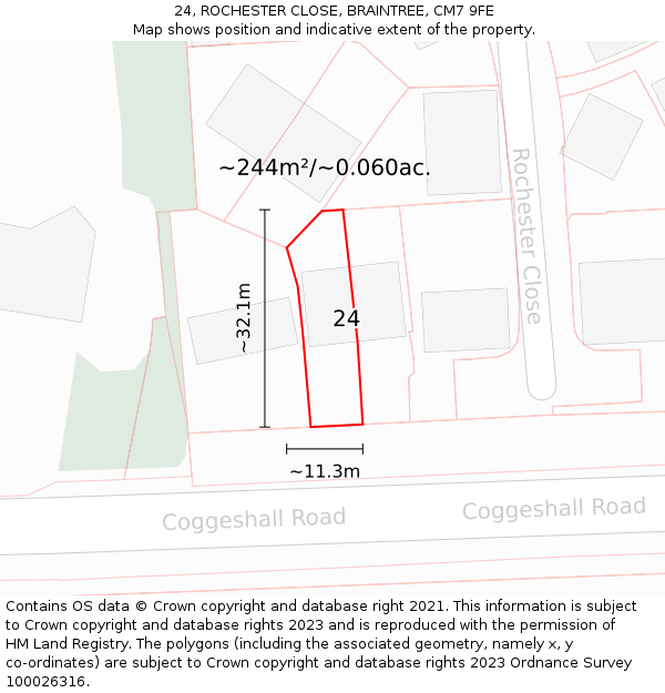 24, ROCHESTER CLOSE, BRAINTREE, CM7 9FE: Plot and title map