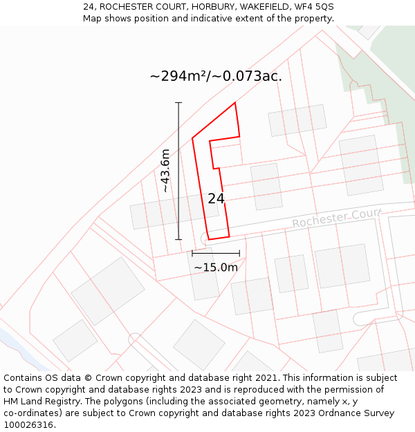 24, ROCHESTER COURT, HORBURY, WAKEFIELD, WF4 5QS: Plot and title map