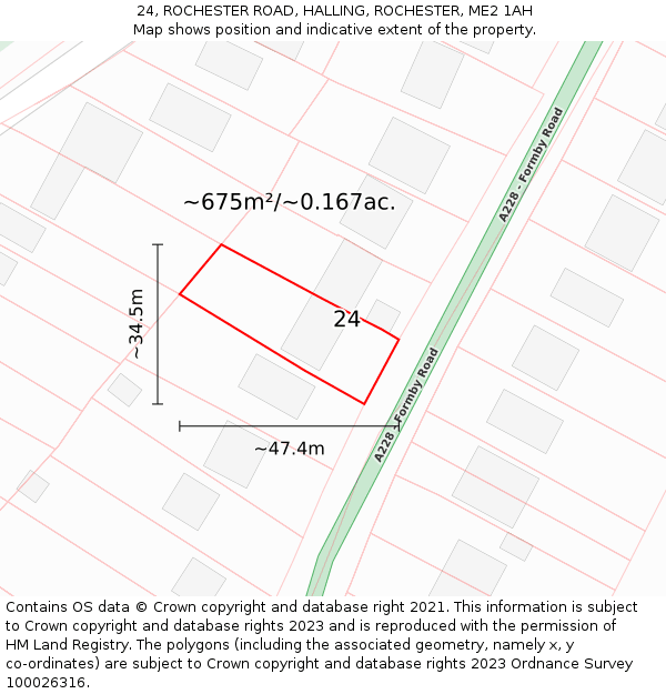 24, ROCHESTER ROAD, HALLING, ROCHESTER, ME2 1AH: Plot and title map