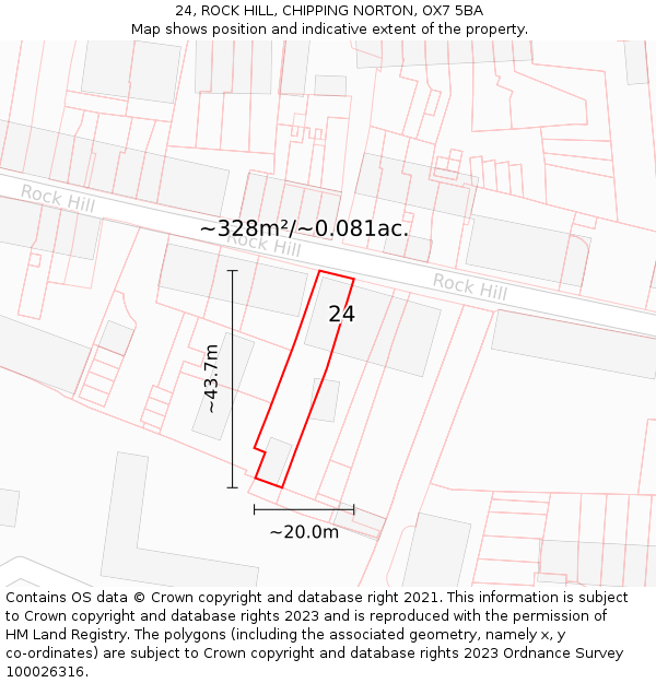 24, ROCK HILL, CHIPPING NORTON, OX7 5BA: Plot and title map