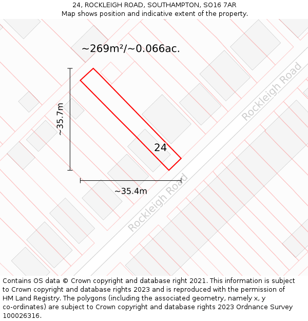 24, ROCKLEIGH ROAD, SOUTHAMPTON, SO16 7AR: Plot and title map