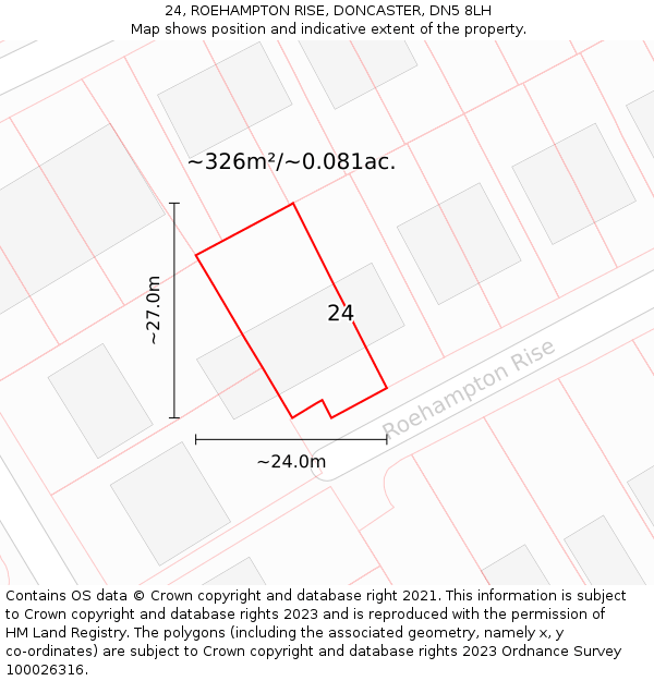 24, ROEHAMPTON RISE, DONCASTER, DN5 8LH: Plot and title map