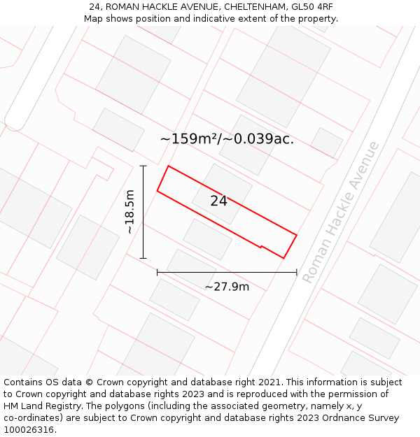 24, ROMAN HACKLE AVENUE, CHELTENHAM, GL50 4RF: Plot and title map