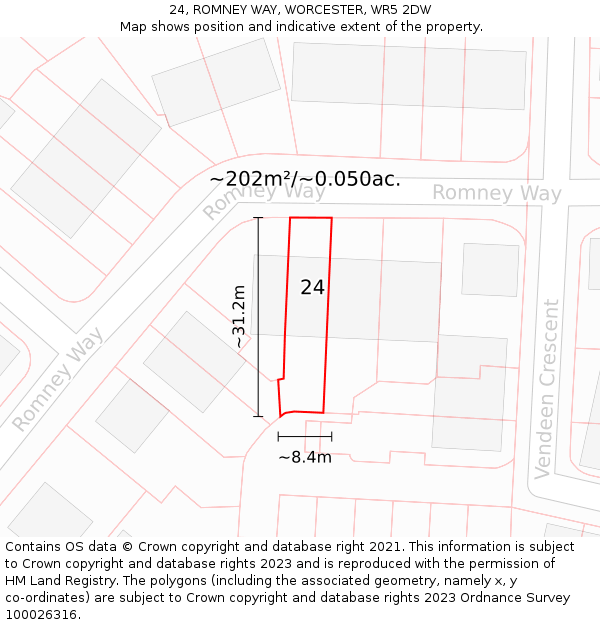 24, ROMNEY WAY, WORCESTER, WR5 2DW: Plot and title map