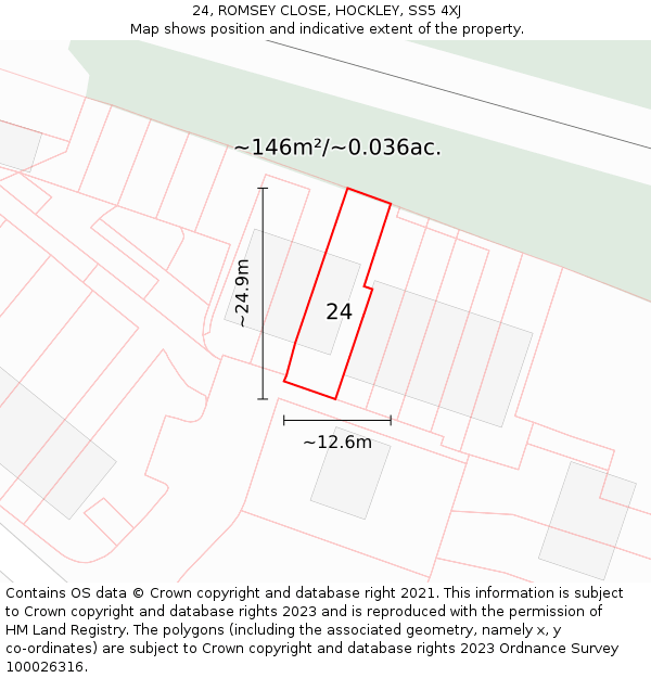 24, ROMSEY CLOSE, HOCKLEY, SS5 4XJ: Plot and title map