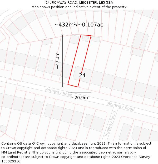 24, ROMWAY ROAD, LEICESTER, LE5 5SA: Plot and title map