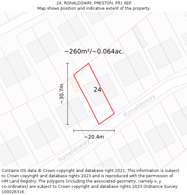 24, RONALDSWAY, PRESTON, PR1 6EP: Plot and title map