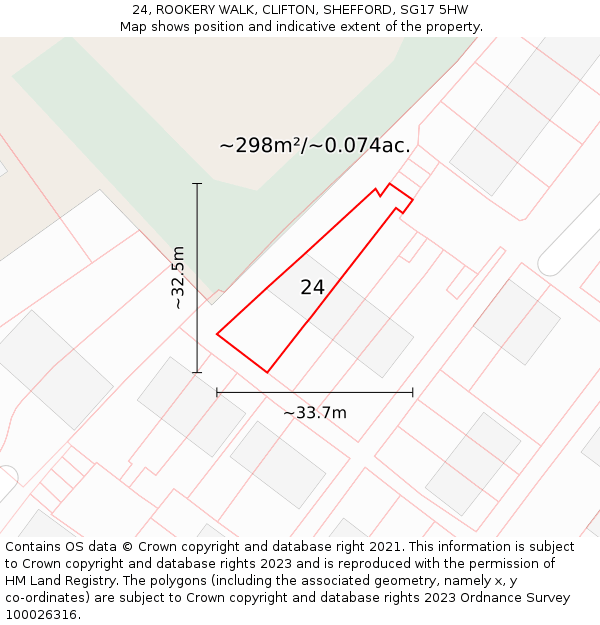 24, ROOKERY WALK, CLIFTON, SHEFFORD, SG17 5HW: Plot and title map