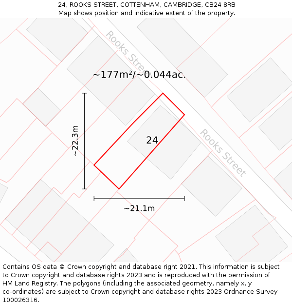 24, ROOKS STREET, COTTENHAM, CAMBRIDGE, CB24 8RB: Plot and title map