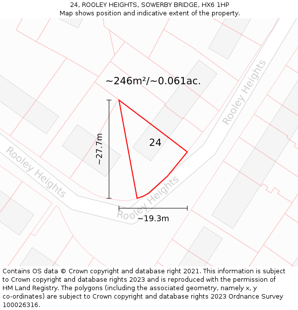 24, ROOLEY HEIGHTS, SOWERBY BRIDGE, HX6 1HP: Plot and title map