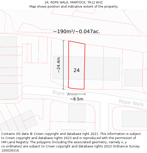 24, ROPE WALK, MARTOCK, TA12 6HZ: Plot and title map