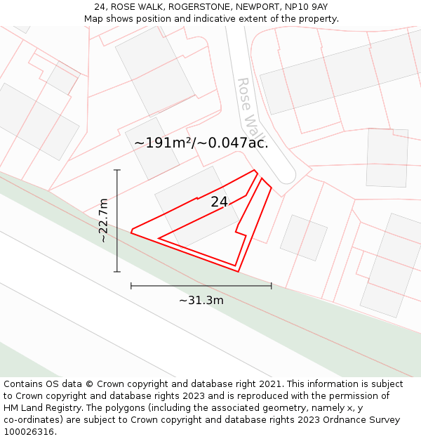 24, ROSE WALK, ROGERSTONE, NEWPORT, NP10 9AY: Plot and title map