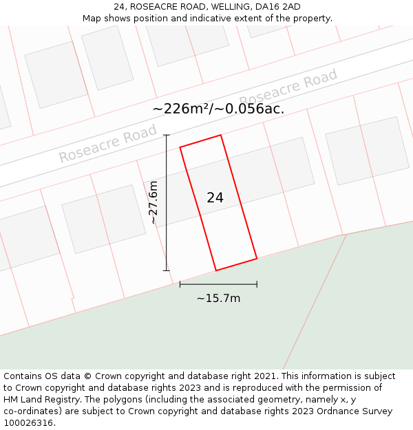 24, ROSEACRE ROAD, WELLING, DA16 2AD: Plot and title map