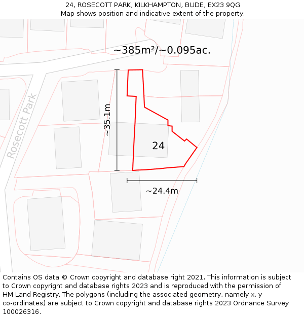 24, ROSECOTT PARK, KILKHAMPTON, BUDE, EX23 9QG: Plot and title map