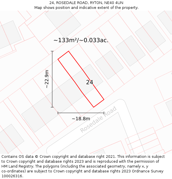 24, ROSEDALE ROAD, RYTON, NE40 4UN: Plot and title map