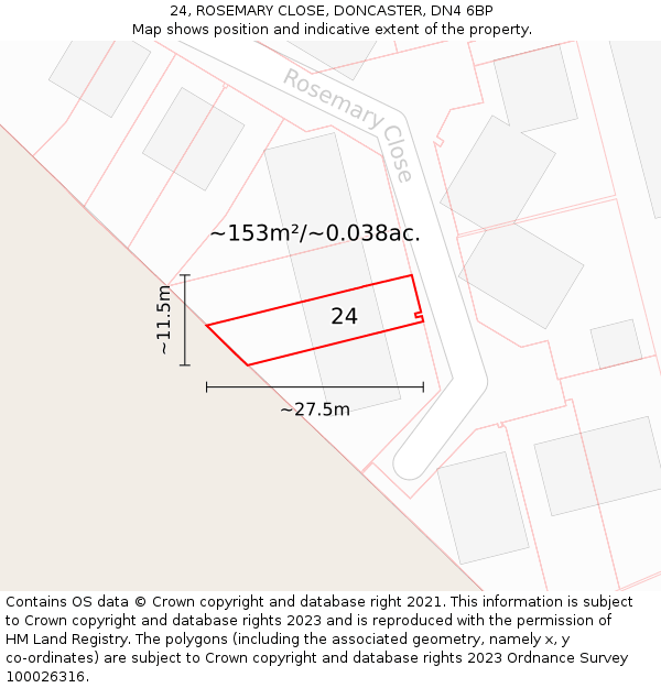 24, ROSEMARY CLOSE, DONCASTER, DN4 6BP: Plot and title map
