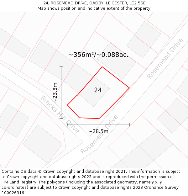 24, ROSEMEAD DRIVE, OADBY, LEICESTER, LE2 5SE: Plot and title map