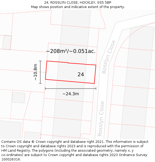 24, ROSSLYN CLOSE, HOCKLEY, SS5 5BP: Plot and title map
