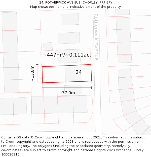 24, ROTHERWICK AVENUE, CHORLEY, PR7 2PY: Plot and title map